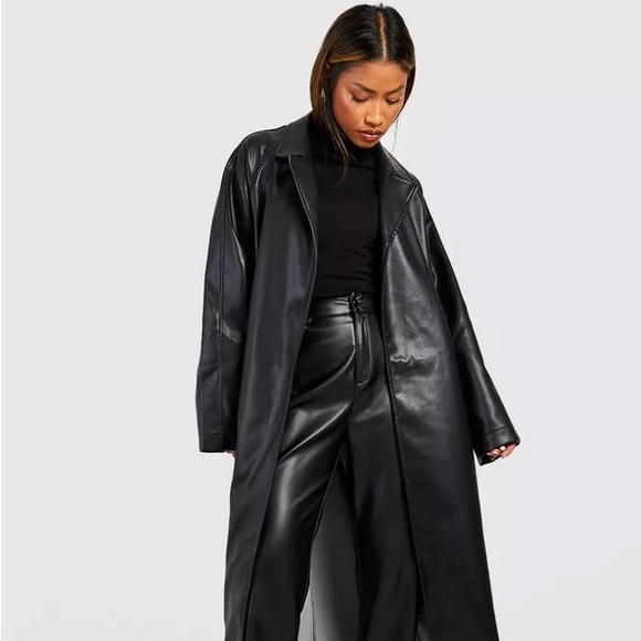 Boohoo Jackets & Blazers - OVERSIZED FAUX LEATHER BELTED TRENCH COAT
